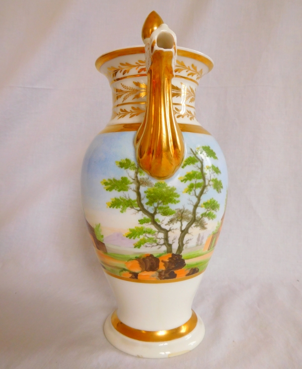 Tall Empire coffee pot, landscape decoration enhanced with fine gold - early 19th century circa 1820