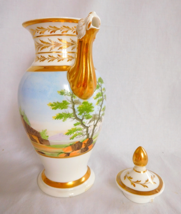 Tall Empire coffee pot, landscape decoration enhanced with fine gold - early 19th century circa 1820