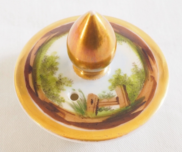 Empire Paris porcelain coffee pot enhanced with polychromatic landscape and fine gold 