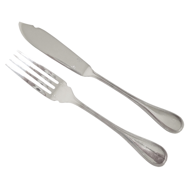Christofle silver-plated fish fork and knife, Albi pattern