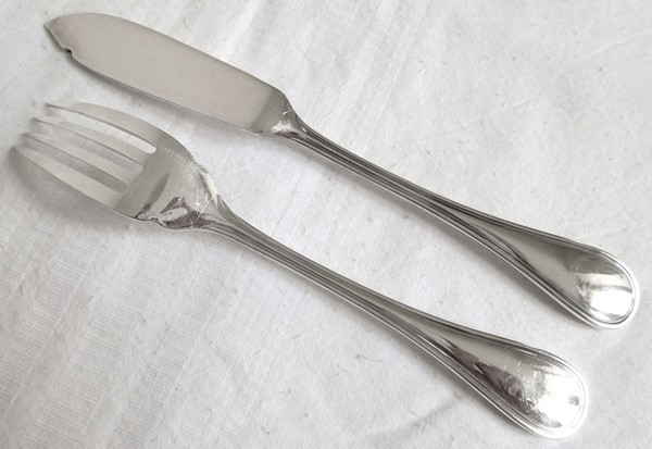 Christofle silver-plated fish fork and knife, Albi pattern