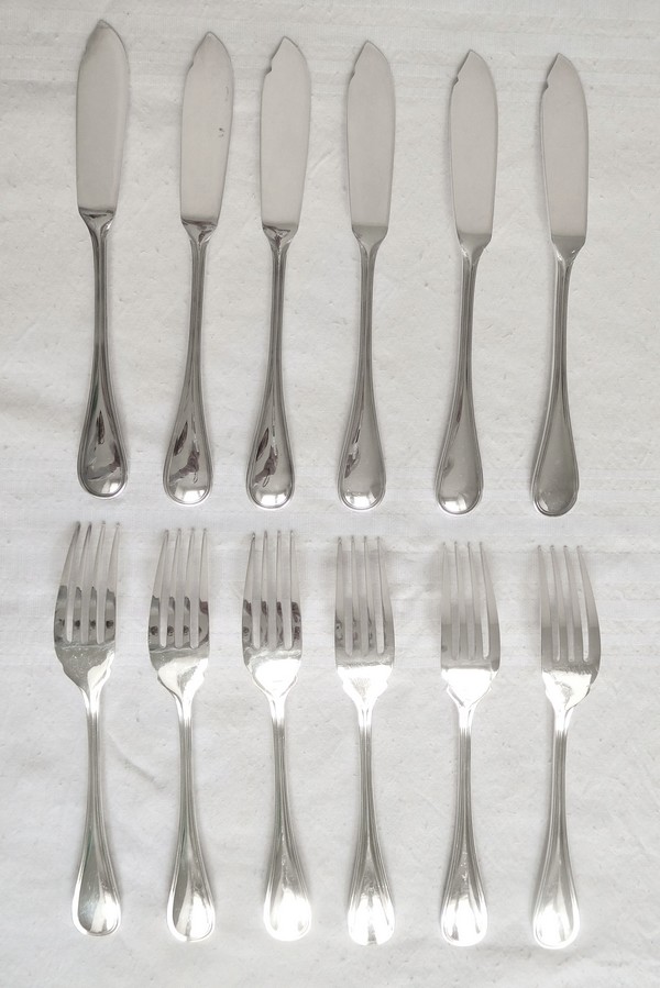 Christofle silver-plated fish fork and knife, Albi pattern