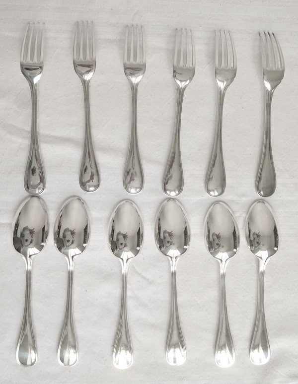 Christofle silver-plated table fork and table spoon, Albi pattern