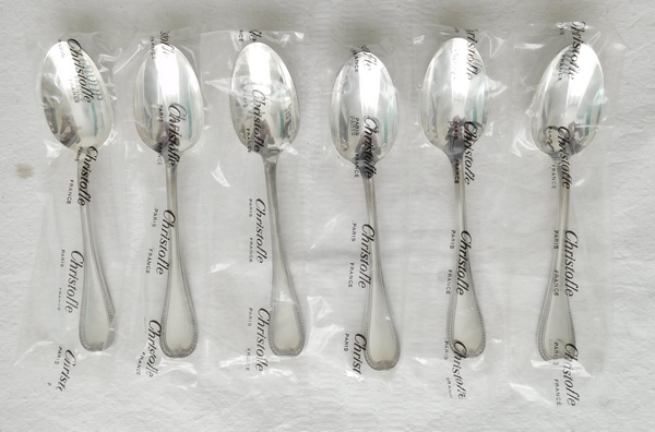 Christofle : silver plated dessert spoon, Malmaison pattern, new - sealed