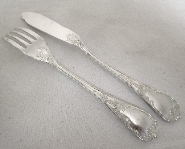 Christofle : silver plated fish fork and knife, Marly pattern
