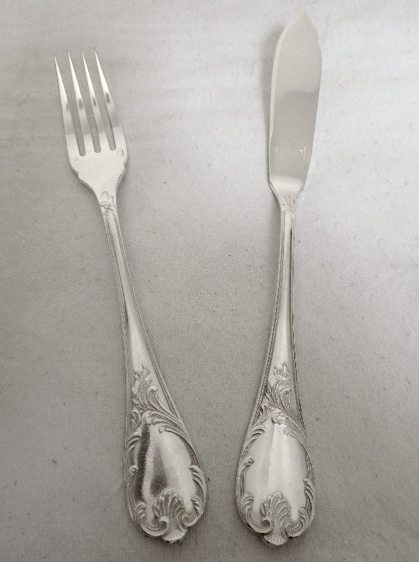 Christofle : silver plated fish fork and knife, Marly pattern