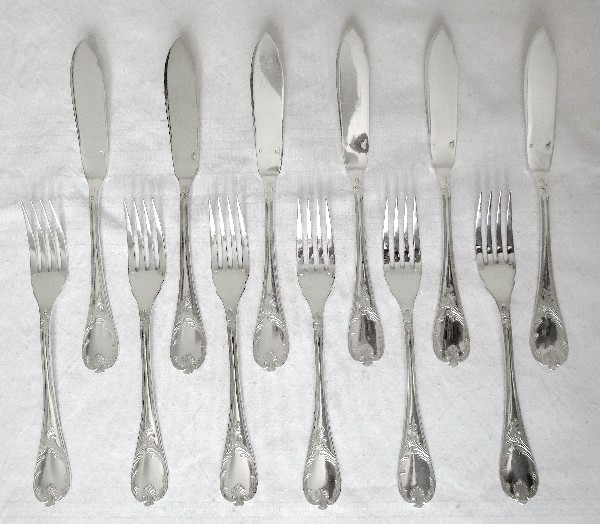 Christofle : silver plated fish fork and knife, Marly pattern