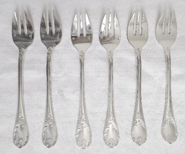 Christofle : silver plated fork for oisters, Marly pattern