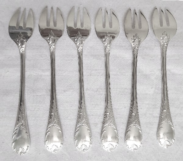 Christofle : silver plated fork for oisters, Marly pattern