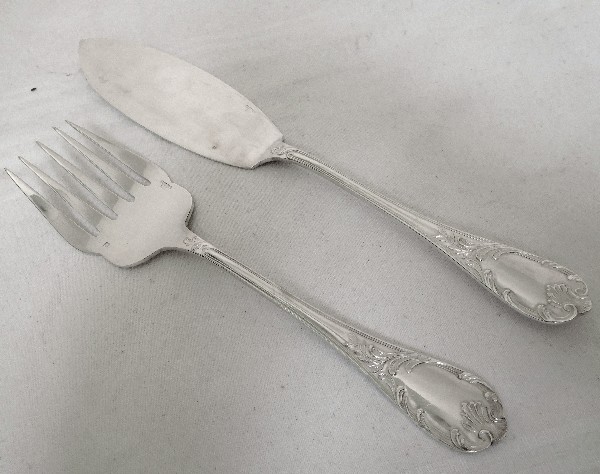 Christofle : silver plated fish serving set, Marly pattern