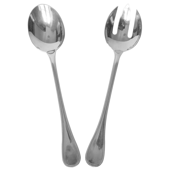 Christofle silver-plated salad serving set, Perles pattern