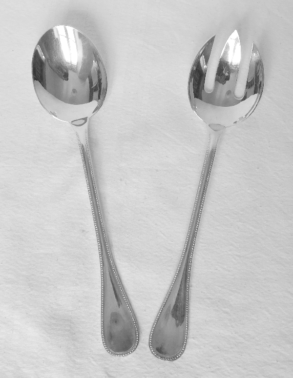 Christofle silver-plated salad serving set, Perles pattern