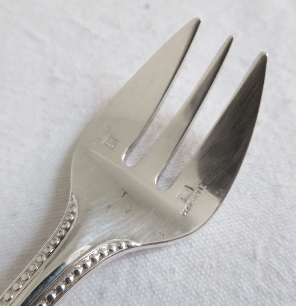 Christofle silver-plated oister fork, Perles pattern