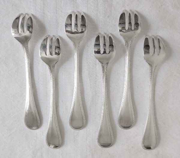 Christofle silver-plated oister fork, Perles pattern