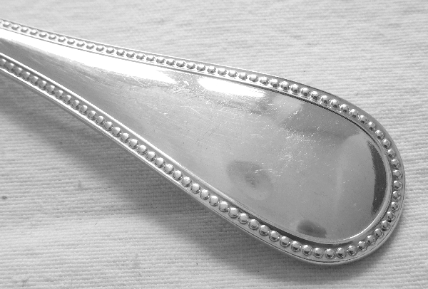 Christofle silver-plated cream serving spoon / ladle, Perles pattern