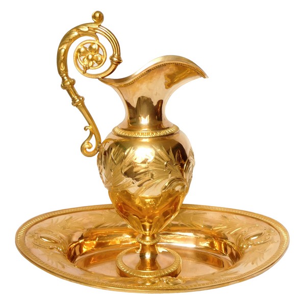 Gilt brass ewer and its tray circa 1840