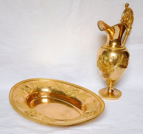 Gilt brass ewer and its tray circa 1840