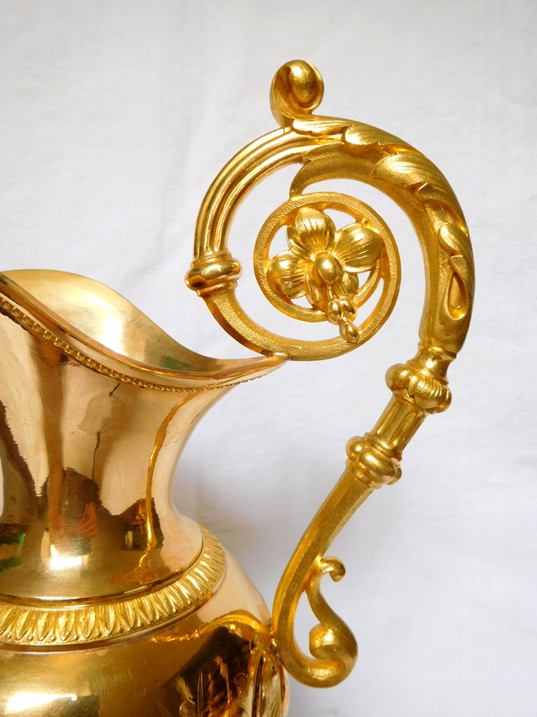 Gilt brass ewer and its tray circa 1840