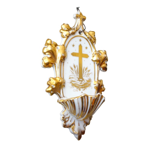 19th century Paris porcelain stoup enhanced with fine gold circa 1840