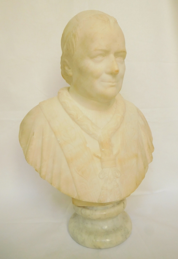 Pope Pie IX marble bust, 19th century sculpture