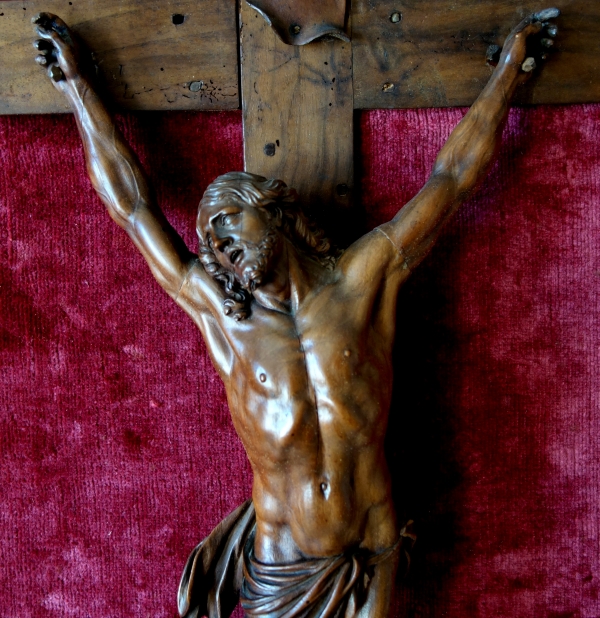 Christ on the Cross, rare late 17th century sculpture made of Bagard wood, Louis XIV period