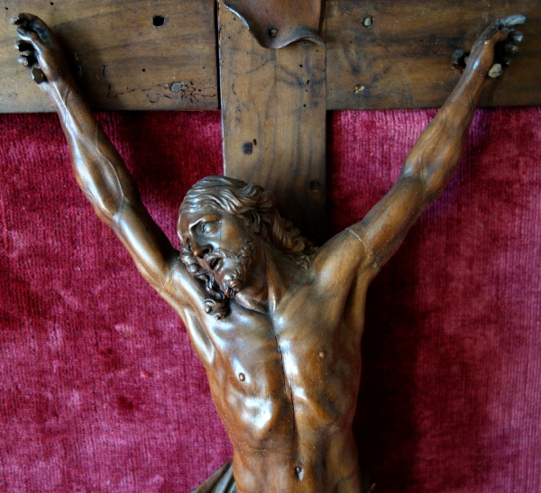 Christ on the Cross, rare late 17th century sculpture made of Bagard wood, Louis XIV period