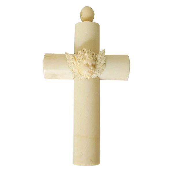 19th century ivory cross for a crib, baptism cross - 14.5cm