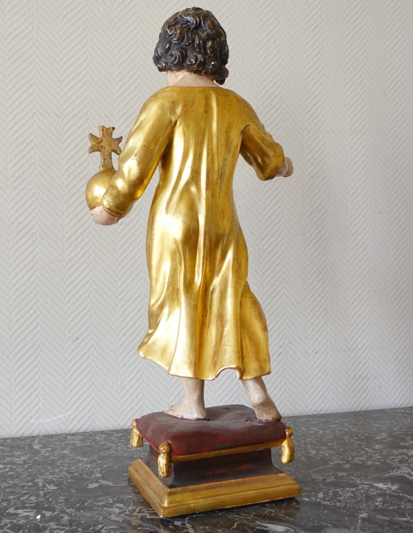 Jesus Child holding the orb, gold leaf gilt wood statue, 18th century