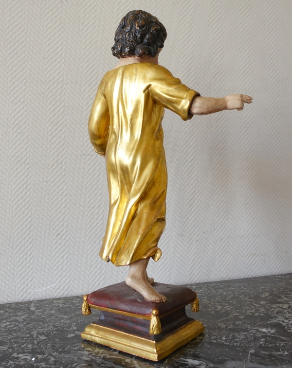 Jesus Child holding the orb, gold leaf gilt wood statue, 18th century