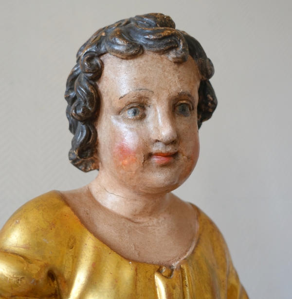 Jesus Child holding the orb, gold leaf gilt wood statue, 18th century