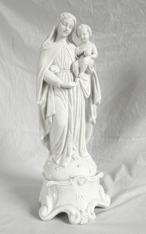Grande Vierge à l'Enfant en biscuit de porcelaine d'époque Napoléon III