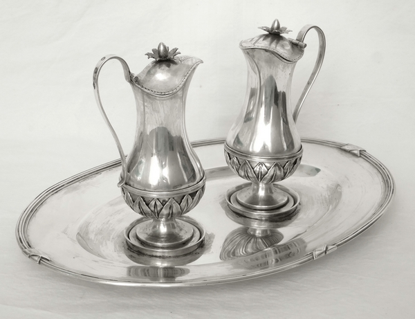 Pair of sterling silver burettes and their tray, Empire production, early 19th century