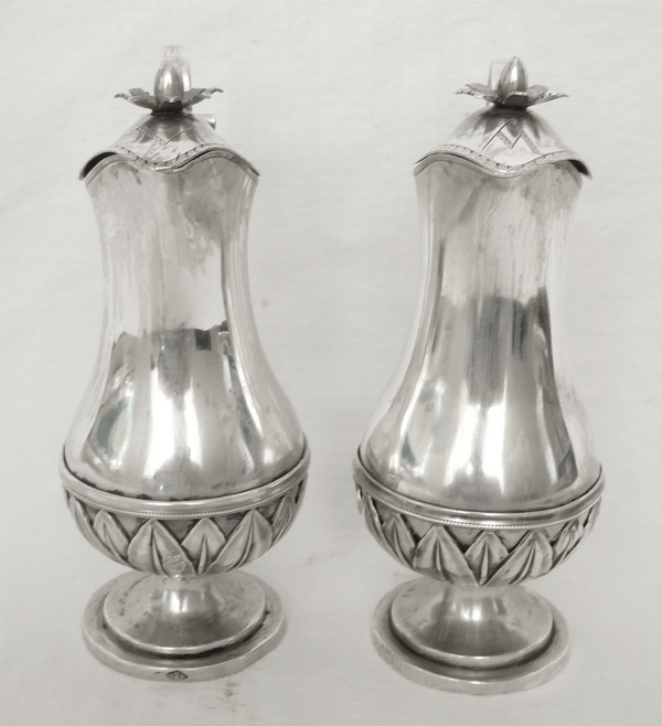 Pair of sterling silver burettes and their tray, Empire production, early 19th century