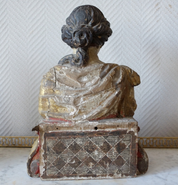 Paire de bustes reliquaires en bois polychrome et doré - époque XVIIe siècle