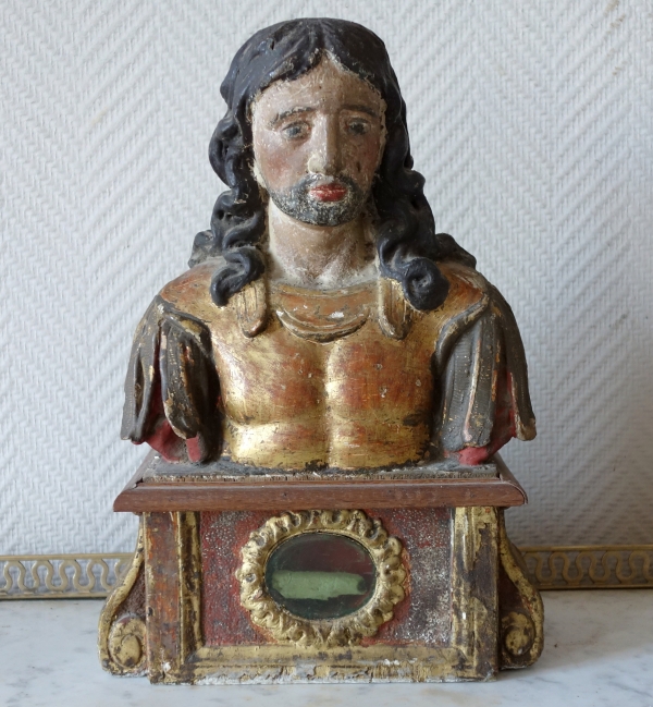 Pair of polychrome and gilt wood reliquaries, Louis XIV period, 17th century