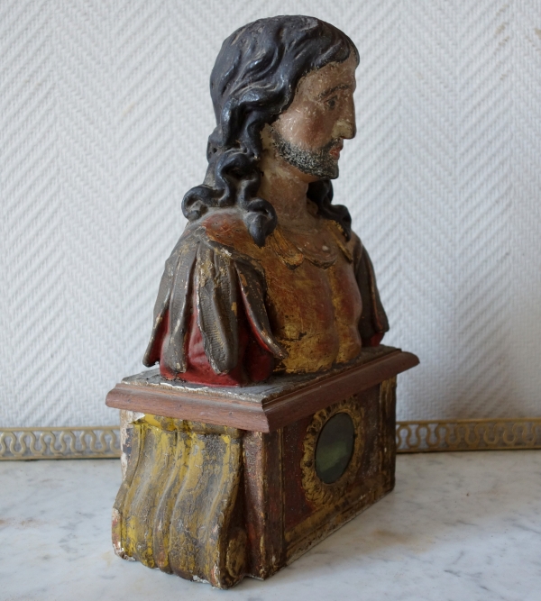 Paire de bustes reliquaires en bois polychrome et doré - époque XVIIe siècle