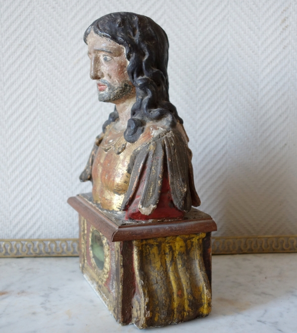 Pair of polychrome and gilt wood reliquaries, Louis XIV period, 17th century