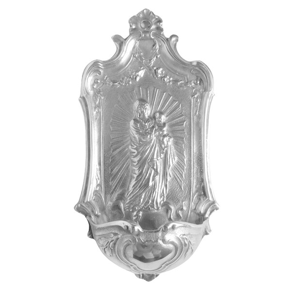 Louis XV style sterling silver stoup, Virgin and Child, 19th century