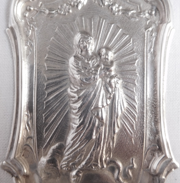 Louis XV style sterling silver stoup, Virgin and Child, 19th century