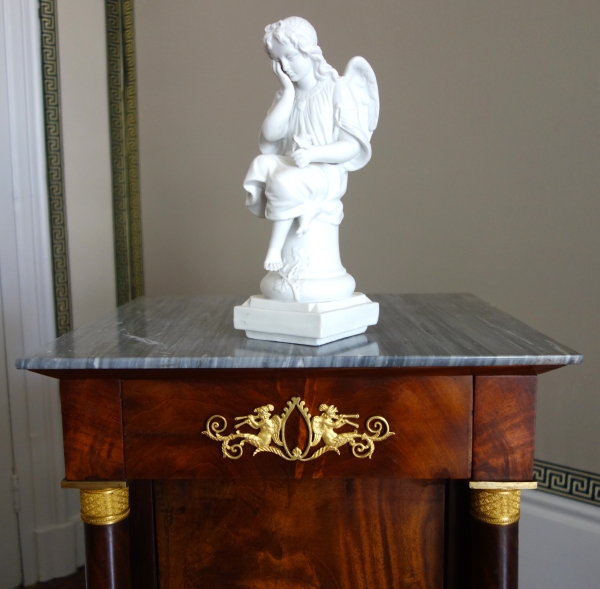 Statue d'Ange Gardien, biscuit de porcelaine XIXe siècle, objet religieux traditionaliste