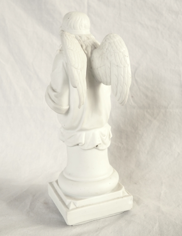 Statue d'Ange Gardien, biscuit de porcelaine XIXe siècle, objet religieux traditionaliste