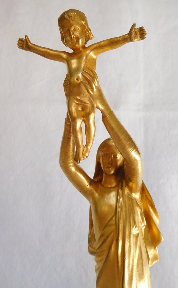 Barbedienne : Virgin Mary and Child from Albert, gilt bronze - 28cm