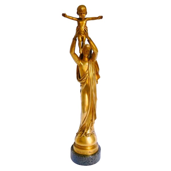 Barbedienne : Vierge d'Albert, Vierge à l'Enfant en bronze doré - 28cm