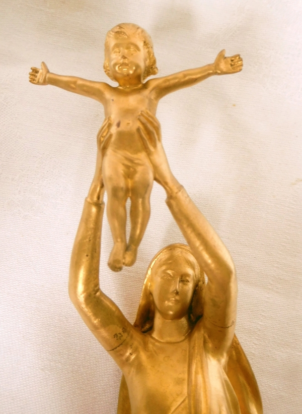 Barbedienne : Vierge d'Albert, Vierge à l'Enfant en bronze doré - 28cm