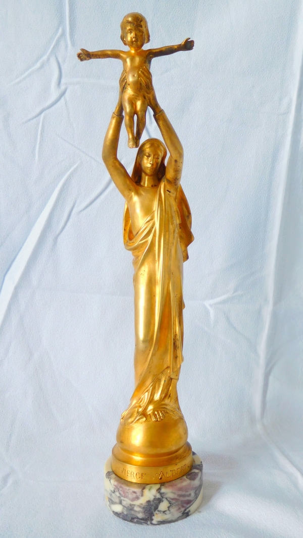 Barbedienne : Virgin Mary and Child from Albert, gilt bronze - 42cm