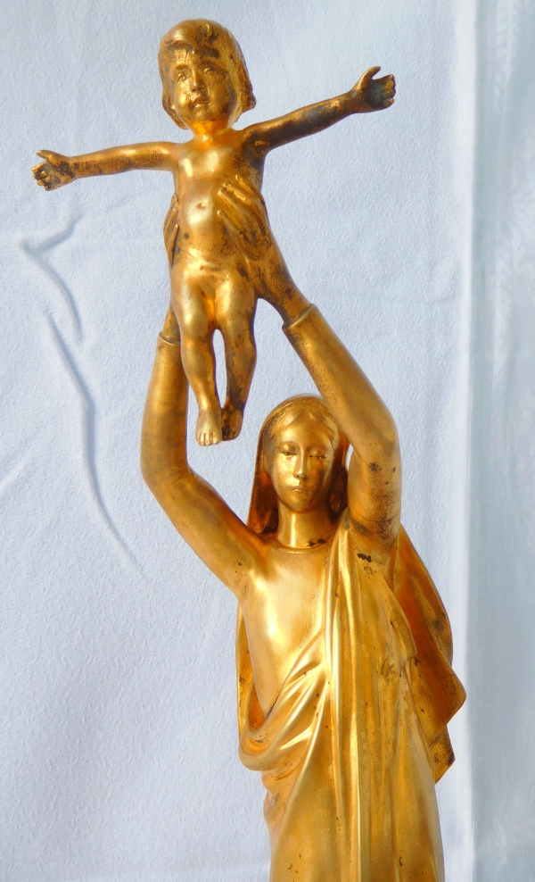 Barbedienne : Virgin Mary and Child from Albert, gilt bronze - 42cm