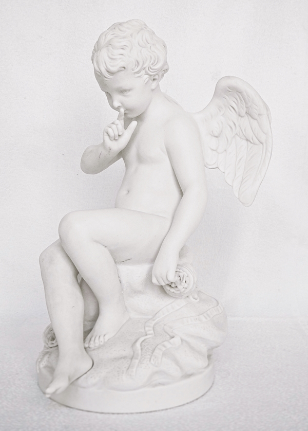 Sèvres : threatening Love, porcelain Biscuit after Falconet - signed, 1899