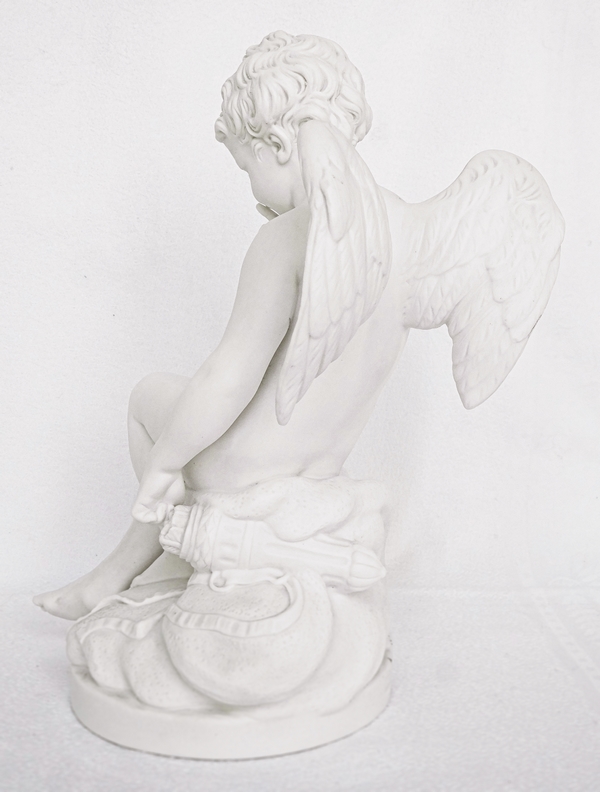 Sèvres : threatening Love, porcelain Biscuit after Falconet - signed, 1899