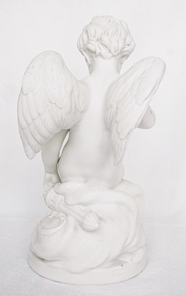 Sèvres : threatening Love, porcelain Biscuit after Falconet - signed, 1899