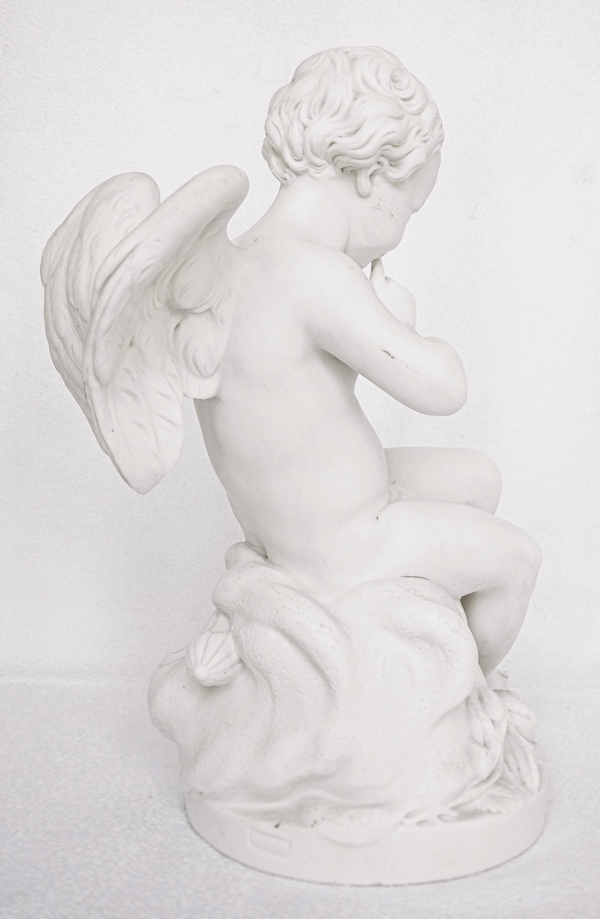 Sèvres : threatening Love, porcelain Biscuit after Falconet - signed, 1899